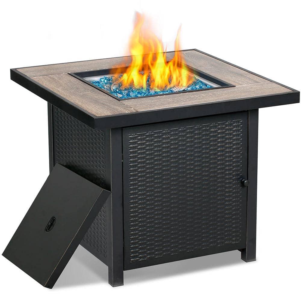 HeatMaxx SRGF11626 30 In. 50,000 BTU Propane Gas Fire Pit Table, Square Gas Firepits With Fire