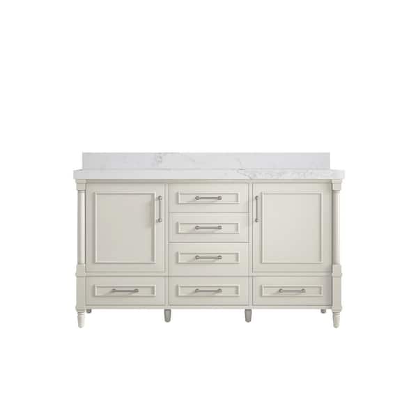 Willow Collections Hudson 60 in. Single Sink Freestanding Alabaster Bath Vanity with Calacatta Nuvo Quartz Top Unassembled