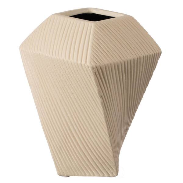 7 in. H Beige, Small Decorative Ceramic Square Twisted Centerpiece Table  Vase