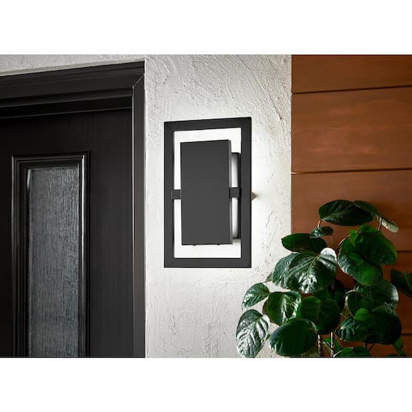 Railford 11.5 in. 1-Light Oil Rubbed Bronze Integrated LED Outdoor Wall Light Lantern Sconce with Etched Lens