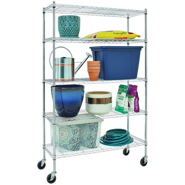 5-Tier Steel Wire Shelving Unit with Casters in Chrome (48 in. W x 72 in. H x 18 in. D)
