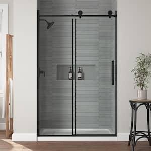 Dylan 48 in. W x 75.98 in. H Sliding Frameless Shower Door in Matte Black with Clear Glass