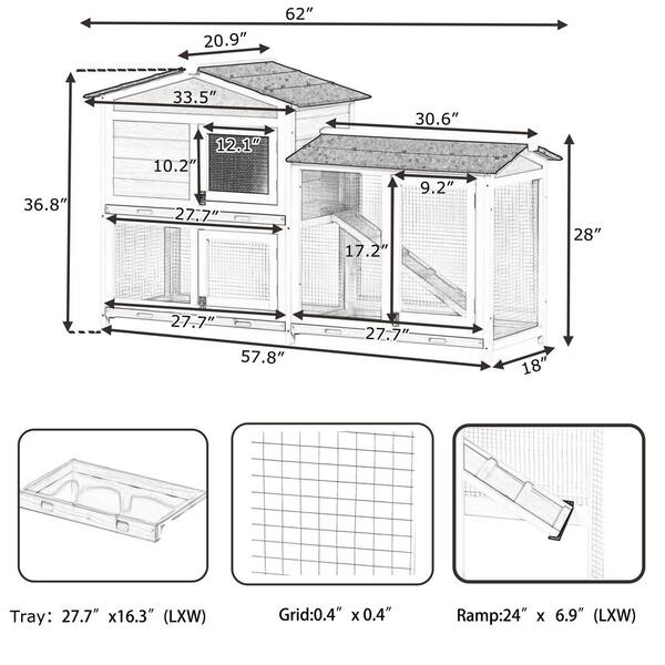 Angel Sar  ft. x  ft x  ft. Small Animal House Pet Rabbit Hutch  Wooden Chicken Coop with Tray and Ramp - Medium Natural AD000044 - The Home  Depot