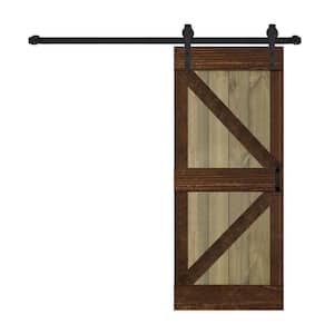 K Series 38 in. x 84 in. Aged Barrel/Kona Coffee Finished Solid Wood Sliding Barn Door W/Hardware Kit - Assembly Needed