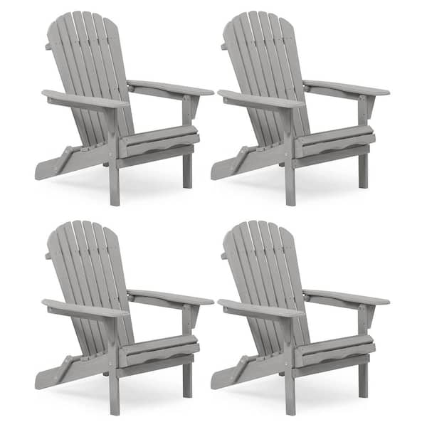 Premium Hemlock Gray Wood Foldable Adirondack Chairs 100% Solid Wood, Classic Design 350 lbs. Weight Capacity (4-Pack)