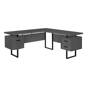 71 in. L x 71 in. W Modern Grey Black L-Shaped Computer Desk Corner 3-Storage Drawers Reversible