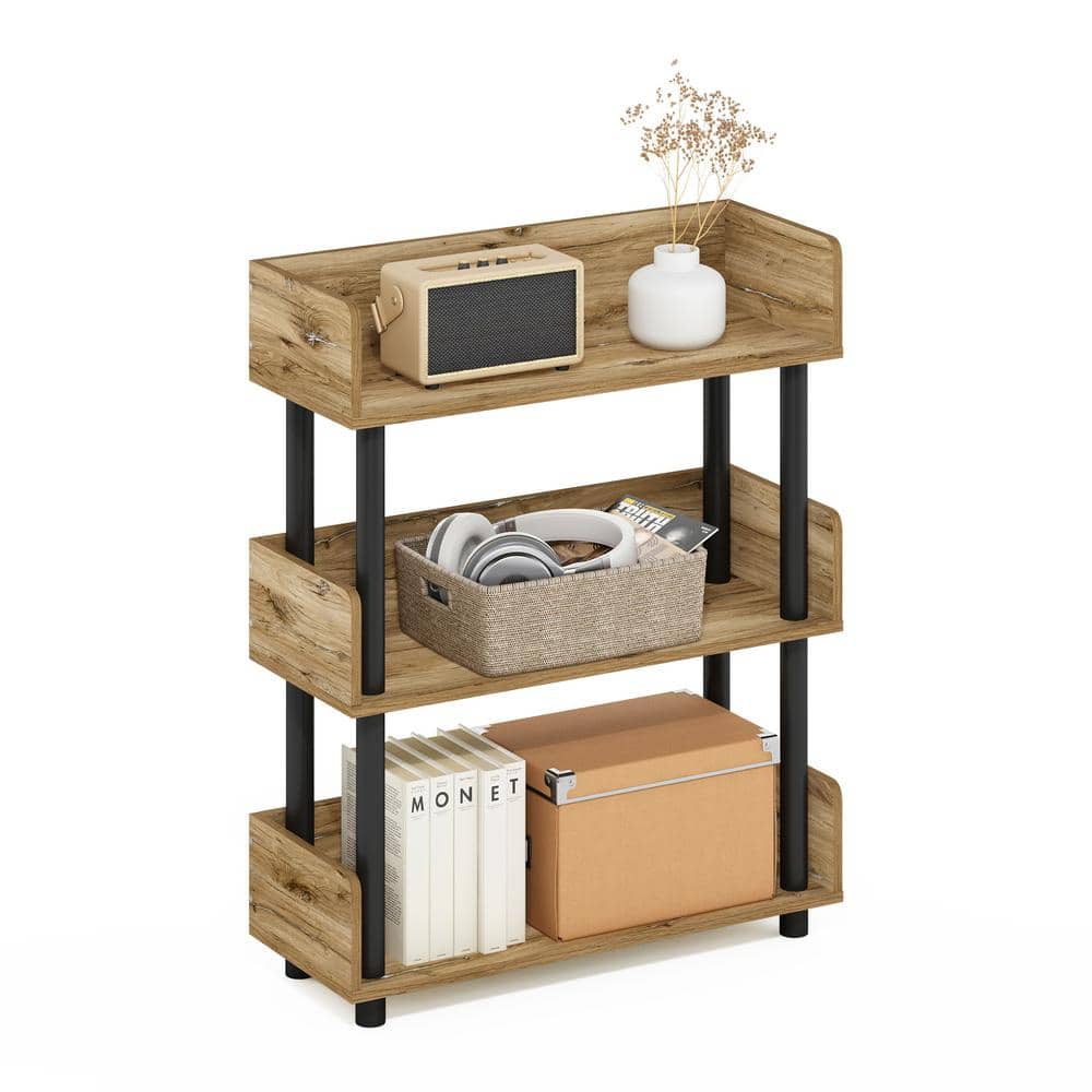 Flagstaff Oak and Black 3-Tier Freestanding Display Rack
