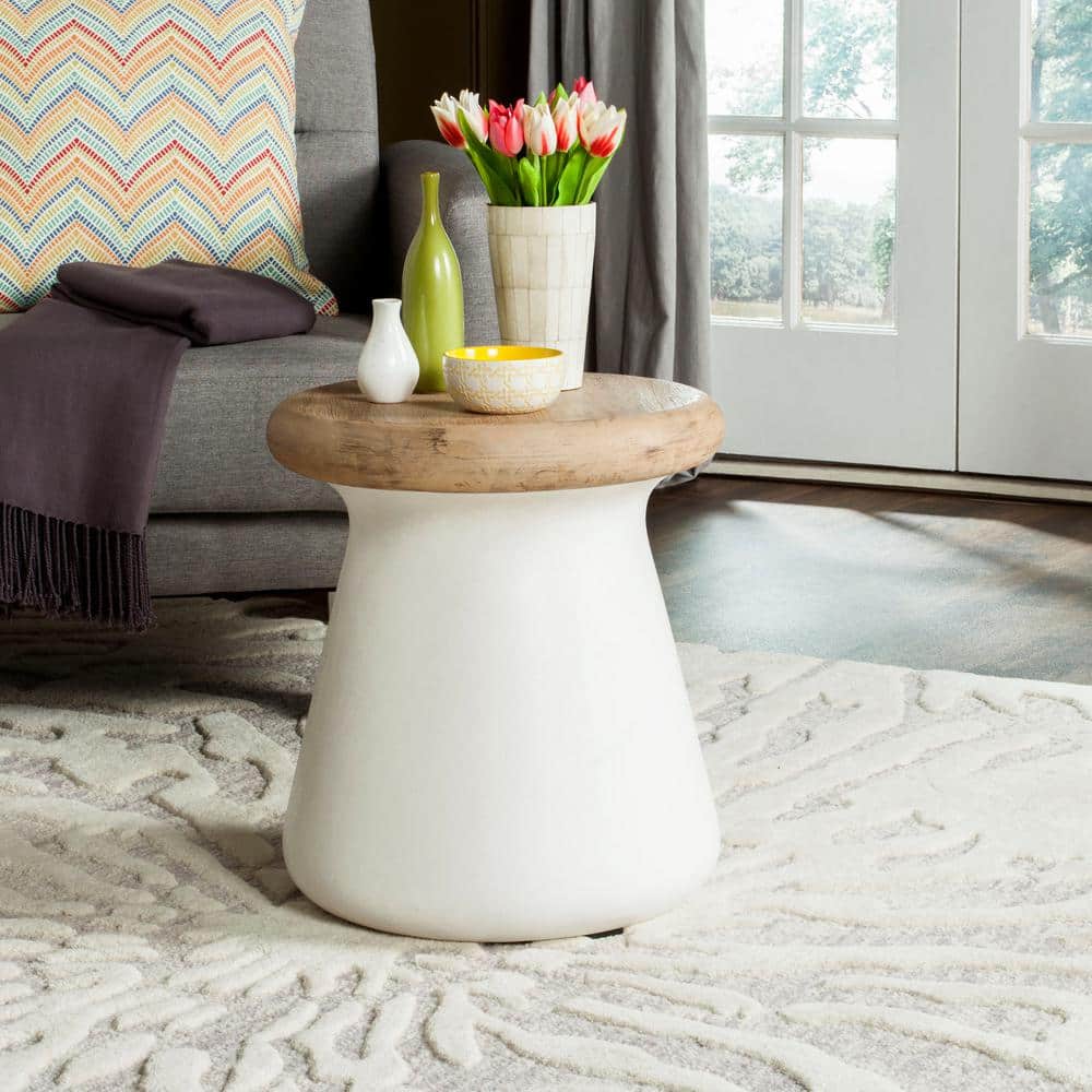 Ivory Acacia and Concrete Transitional Round Accent Table