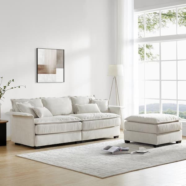 Clihome 95 in. Oversized Luxury Fabric Sectional Sofa in Beige with Double Cushions and Ottoman OF SG000196AAA The Home Depot