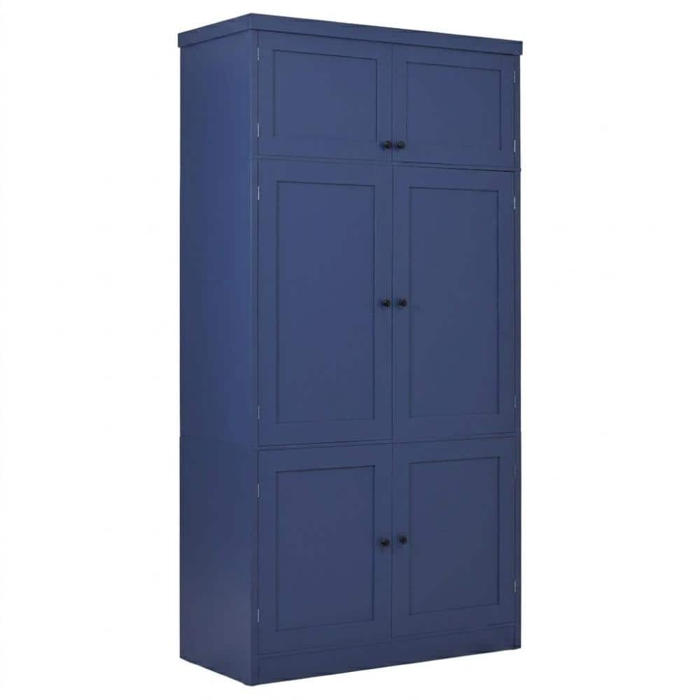 Blue 80.1 in. H Storage Cabinet with 3 Drawers, 2 Adjustable Shelves, 6 Door Shelves, 10 Wine Racks, 2 Power Outlets
