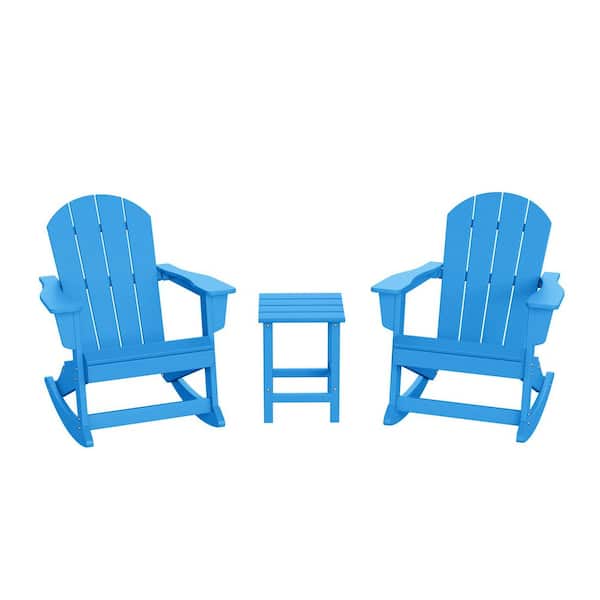 WESTIN OUTDOOR Laguna 3-Piece Fade Resistant Outdoor Patio HDPE Poly Plastic Adirondack Rocking Chairs and Side Table Set, Pacific Blue
