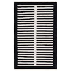 Striped Kilim Ivory Black 4 ft. x 6 ft. Border Striped Area Rug