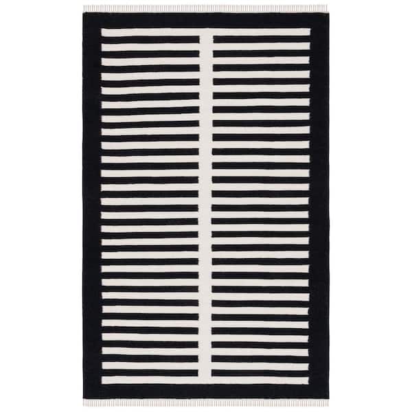 SAFAVIEH Striped Kilim Ivory Black 5 ft. x 8 ft. Border Striped Area Rug