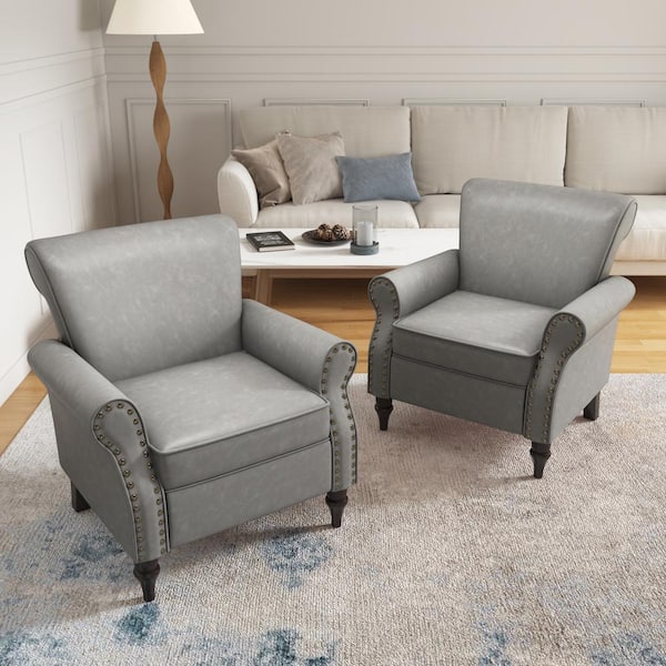 Reviews for Uixe Gray PU Leather Nailhead Trim Upholstered Accent