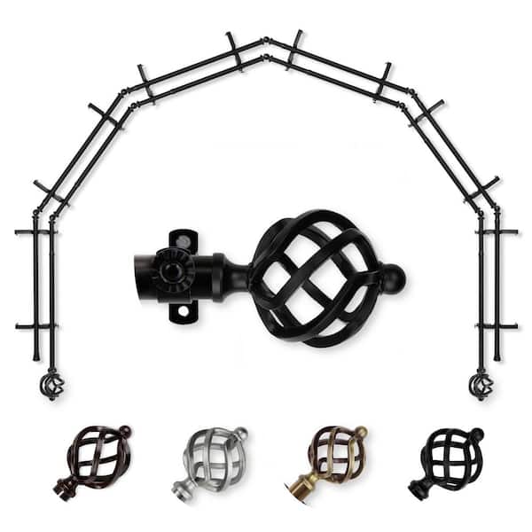 EMOH 13/16" Dia Adjustable 6-Sided Double Bay Window Curtain Rod 28 to 48" (each side) with Bianca Finials in Black