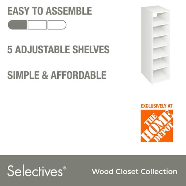 Selectives 12 in. W White Walk-In Tower Unit Wall Mount Stackable 6-Shelf Wood Closet System