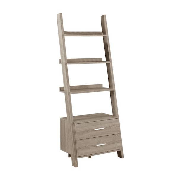 HomeRoots Jasmine 69 in.Dark Taupe Particle Board 3-Shelf Bookcase
