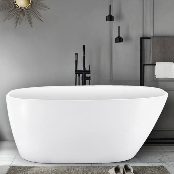 UPIKER Modern 63 in. Acrylic Single Slipper Freestanding Flatbottom Bathtub in. Glossy White with cUPC Certificated
