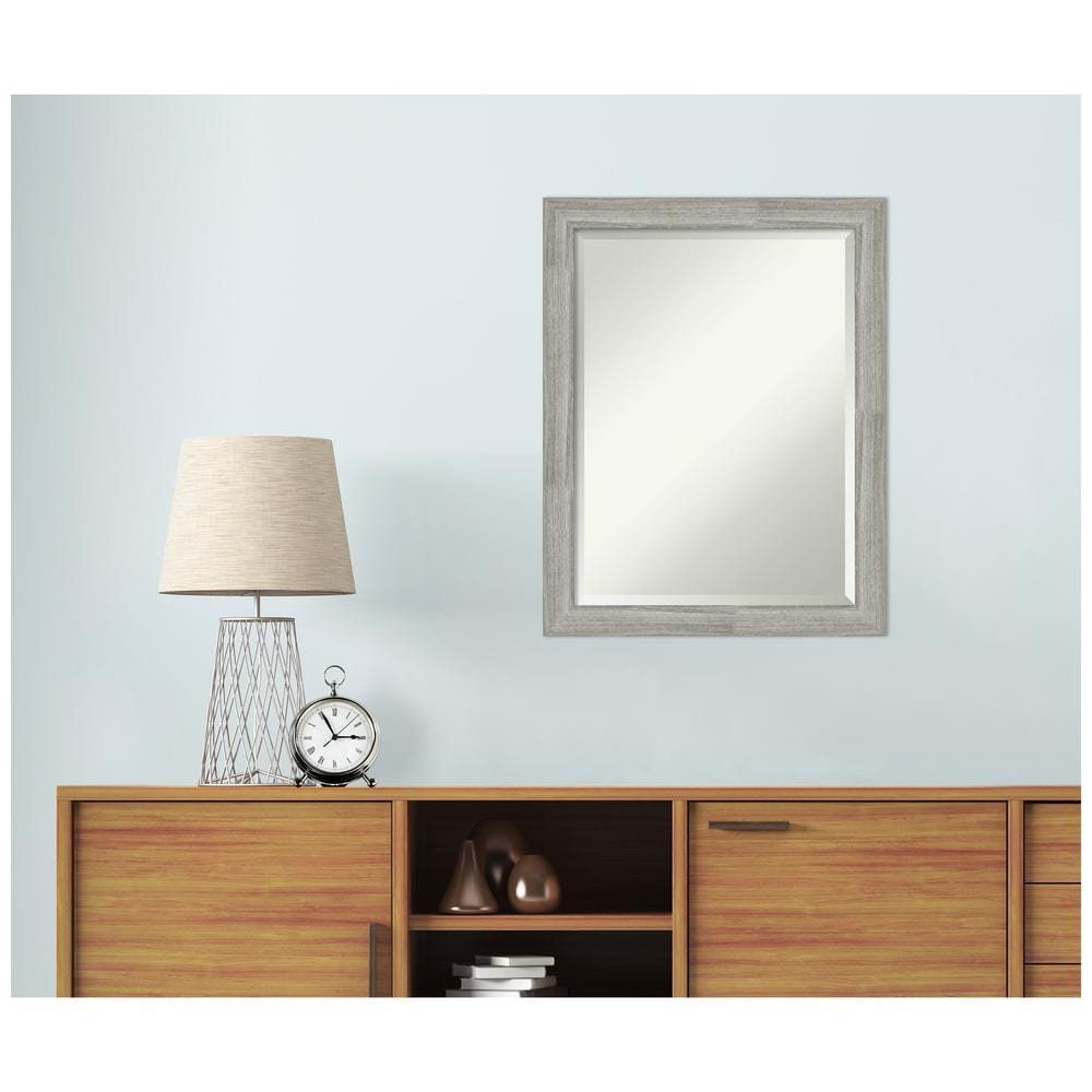 Rustic Weathered Grey Woodgrain Rectangular Bathroom Vanity Mirror