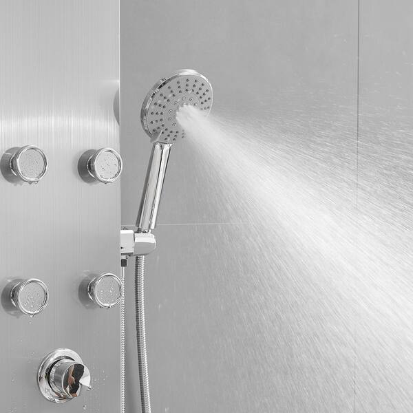ROVATE Rainfall Waterfall Shower Tower Panel System, 304 Stainless Steel  Bathroom Shower Tower with 5 Rain Body Massage Jets and 3 Sets Handheld