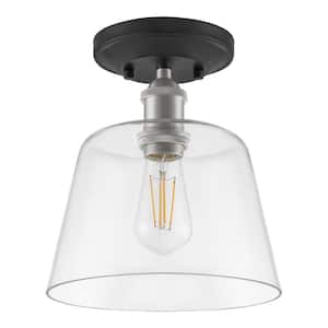 Sherman 1-Light Black Semi Flush Mount with Nickel Accents and Clear Glass