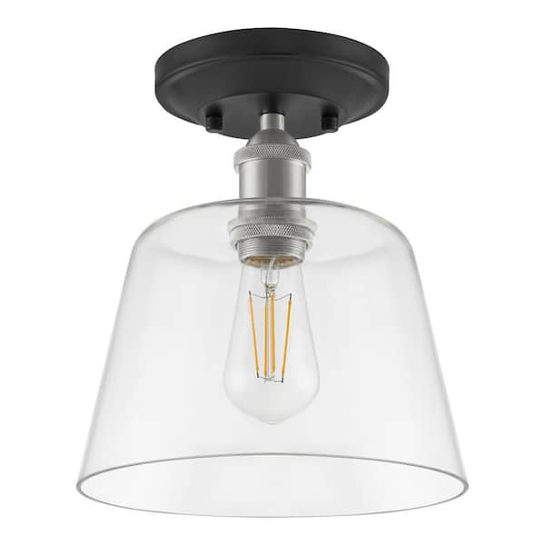 Home Decorators Collection Sherman 1-Light Black Semi Flush Mount with Nickel Accents and Clear Glass