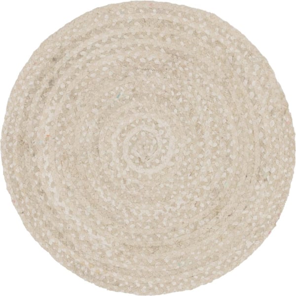 Braided Chindi Ivory 3 ft. x 3 ft. Round Area Rug