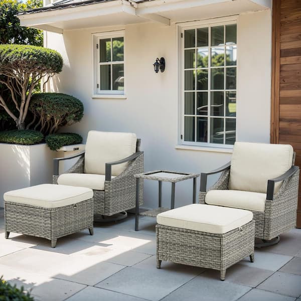 Buenaola Nyajiah 5-Piece Wicker Patio Conversation Set with Beige Cushions