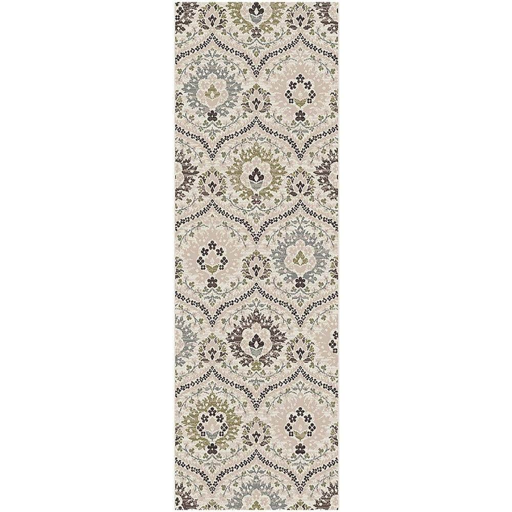 Beige Floral Flat Woven Reversible Runner Rug