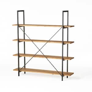 Irene 79 in. Antique Brown Wood 4-Shelf Accent Bookcase