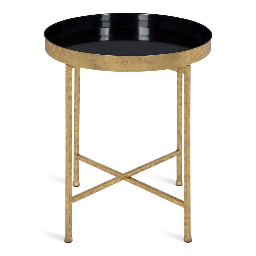 Celia 21" Black and Gold Round Metal End Table