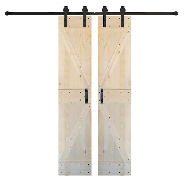 ISLIFE K Series 42 in. x 84 in. Unfinished DIY Solid Wood Double Sliding Barn Door with Hardware Kit