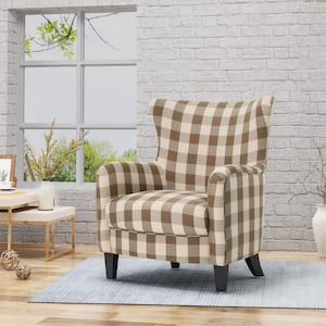 Arabella Brown Checkerboard Fabric Arm Chair (Set of 1)