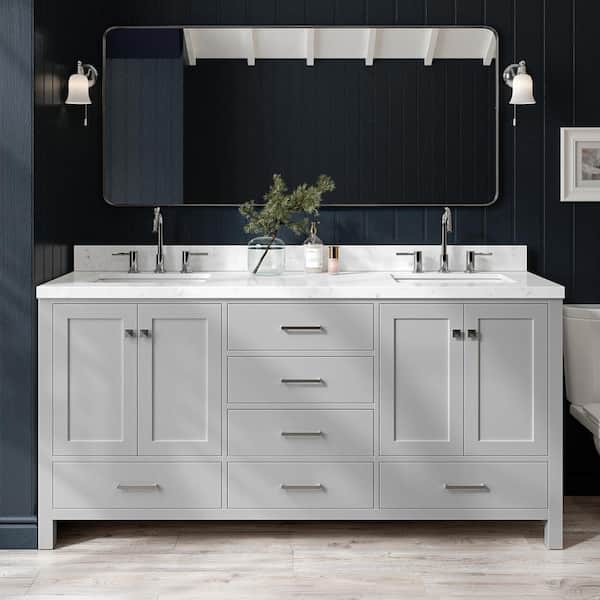 ARIEL Cambridge 72 in. W x 21.5 in. D x 34.5 in. H Double Freestanding Bath Vanity Cabinet Only in Grey