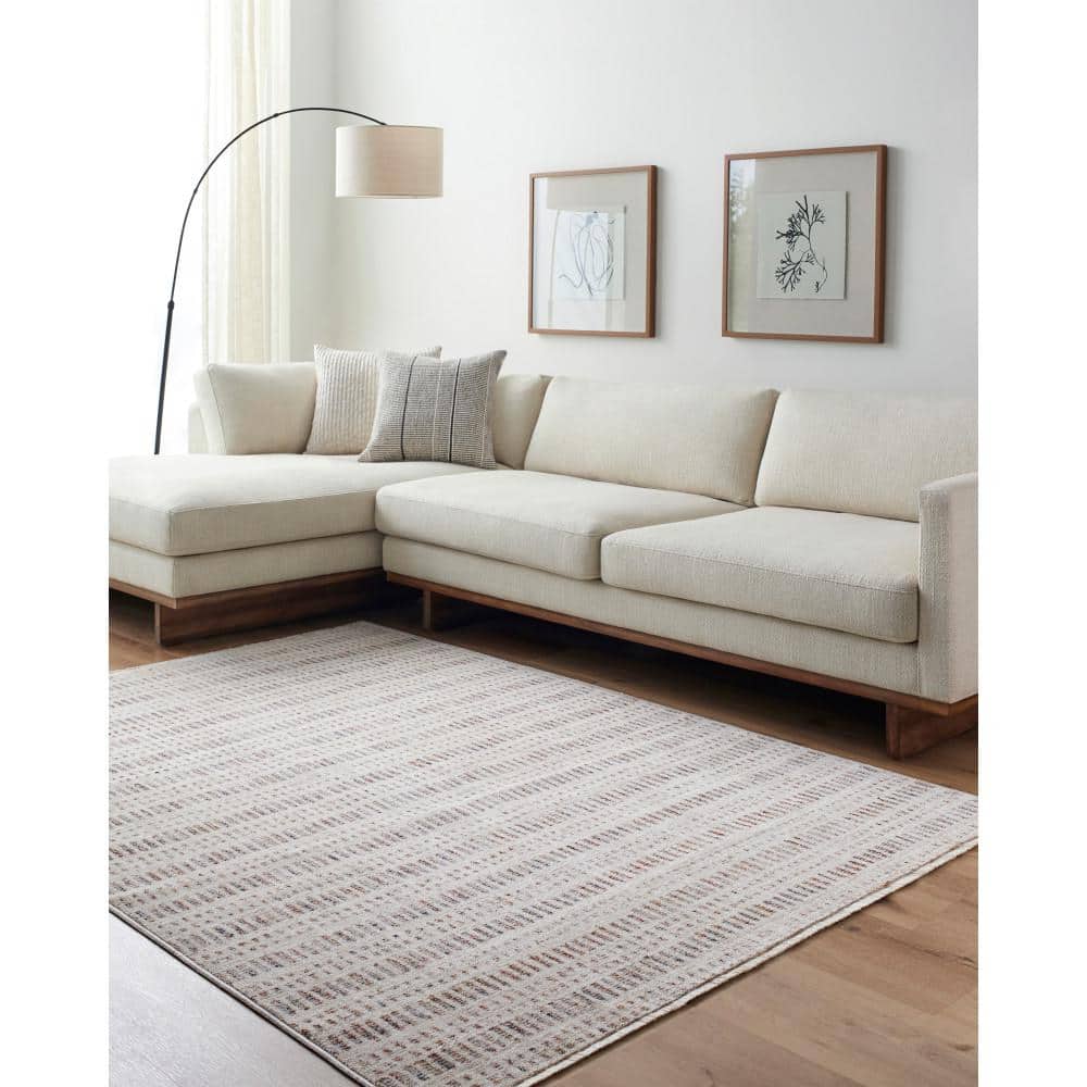 Usonia White and Tan Synthetic Rectangular Area Rug 5' x 7'