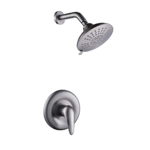 Single Handle 5-Spray Round Shower Faucet 2.5 GPM with High Pressure Valve in Brushed Nickel (Valve Included)