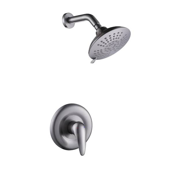 Unbranded Single Handle 5-Spray Round Shower Faucet 2.5 GPM with High Pressure Valve in Brushed Nickel (Valve Included)