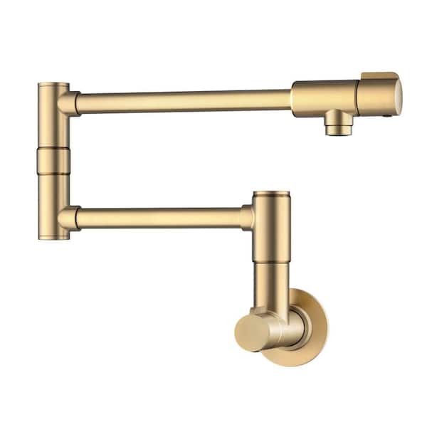 Bolden Wall Mount Pot Filler Kitchen Faucet with Retractable Arm in Spot-Free Brushed Brass