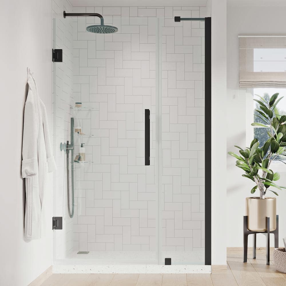 Tampa-Pro 39" Black Frameless Shower Kit with Glass Shelves