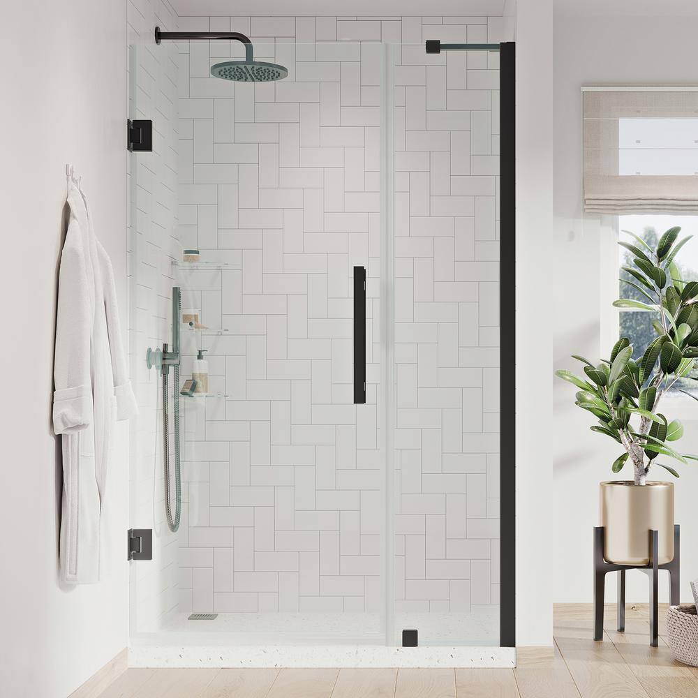 Tampa-Pro 45'' W 72'' H Black Frameless Shower Kit with Shelves