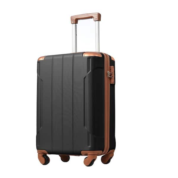 Aoibox 21 in. Black Brown Light-Weight Hardshell Luggage Spinner Suitcase with TSA Lock (Single Luggage)