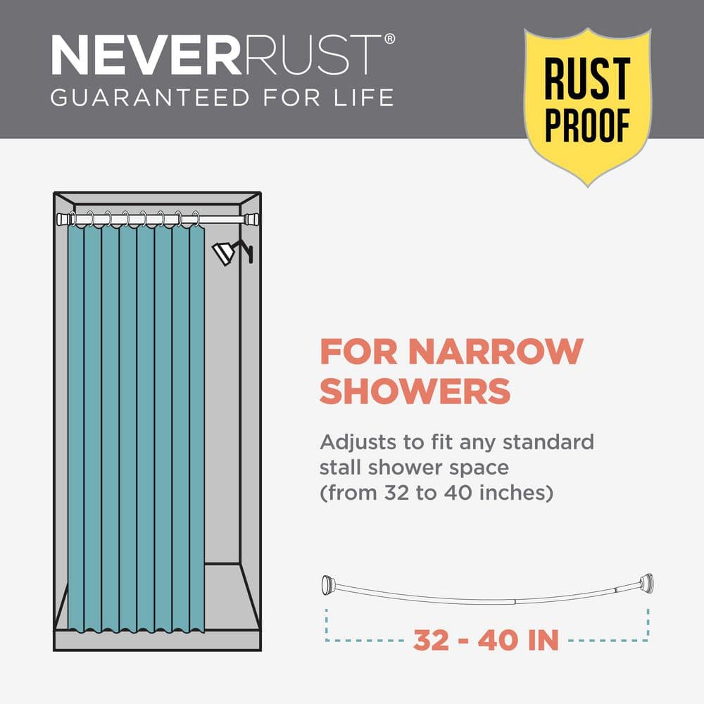 Adjustable Brushed Nickel Curved Shower Rod 32"-40"