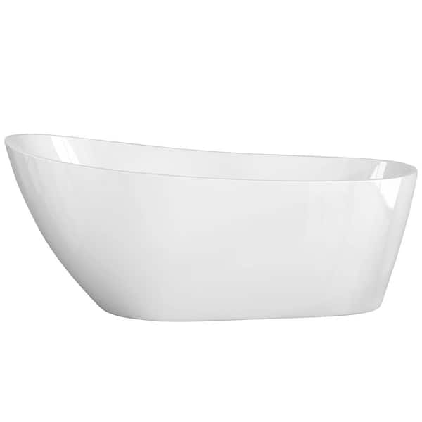 Zeafive Dazf 67 in. x 31.5 in. Acrylic Freestanding Soaking Bathtub Flatbottom Oval Tub with Anti-Clogging Drain in Glossy White
