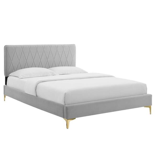 MODWAY Phillipa Light Gray Performance Velvet Full Platform Bed