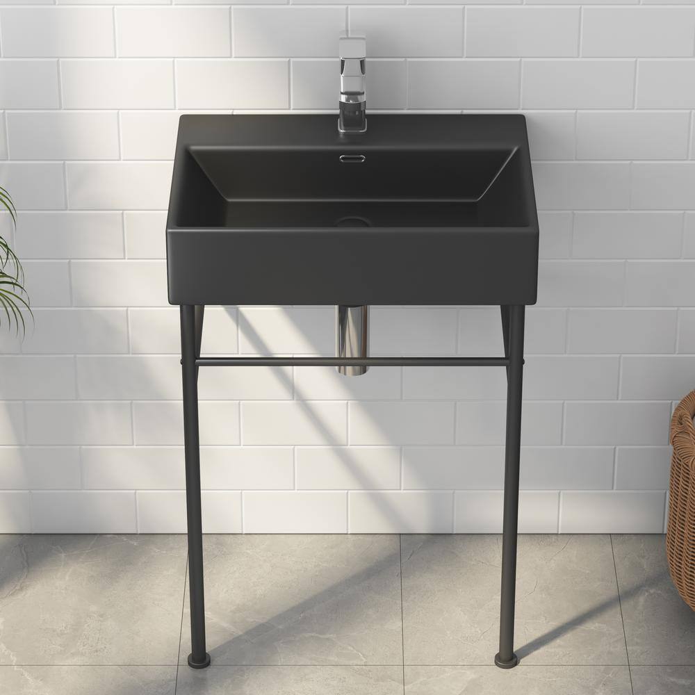 Turner Matte Black Ceramic Wall-Mount Console Sink