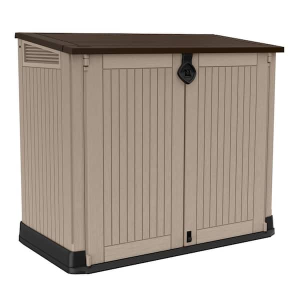 Keter Store-It-Out MIDI 4 ft. W x 2 ft. D Outdoor Horizontal Durable Resin Plastic Storage Shed, Beige and Brown (10 sq. ft.)