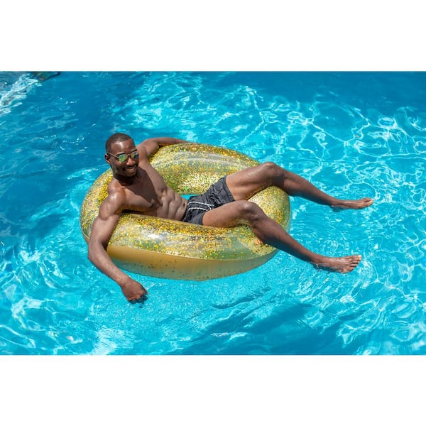 34" Swimming Float Inflatable Circle Glitter Raft Tube Floating Beach Pool Party 