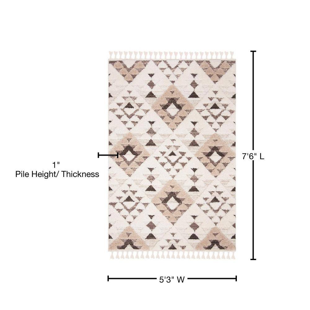 Ivory and Brown Diamond Shag Rectangular Rug