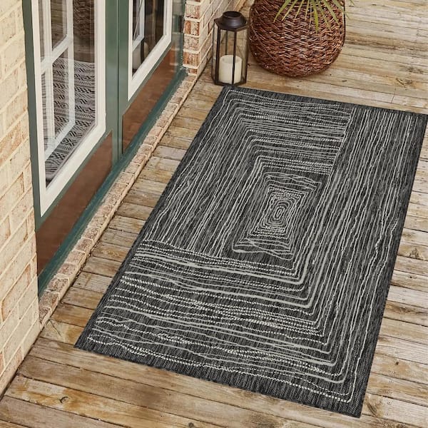 Kalina Black and Ivory 2 ft. x 3 ft. Indoor/Outdoor Area Rug