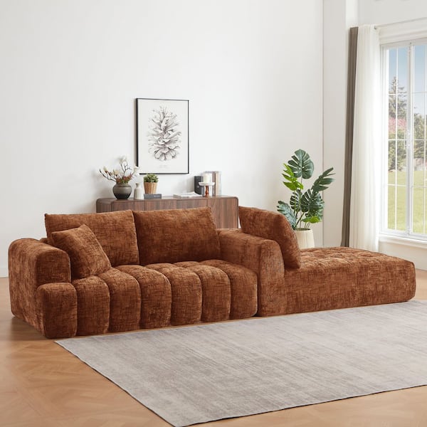108.3 in Wide Chenille L-Shape Luxury Sectional Oversized Sofa for Living Room in Orange, No Assembly Required